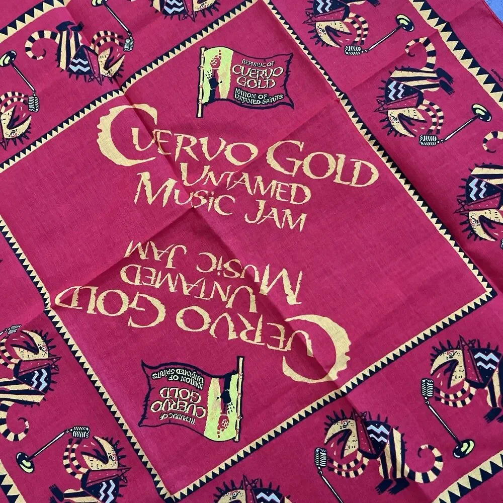 Jose Cuervo Gold Bandana 1996 Untamed Music Jam Red Vintage 21X21 NWOT Armadillo